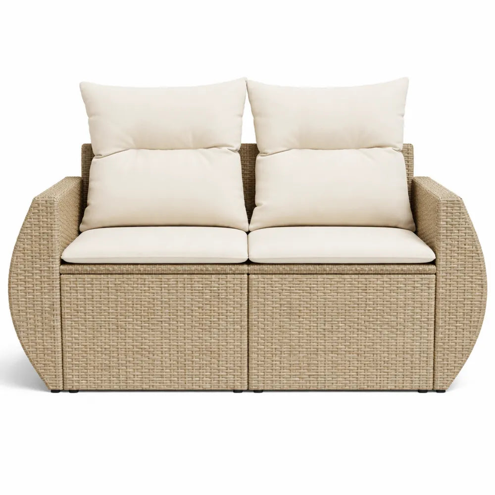 Canapé Extérieur 2 Places avec Coussins, Siège Terrasse ou Balcon, Résine Tressée Beige