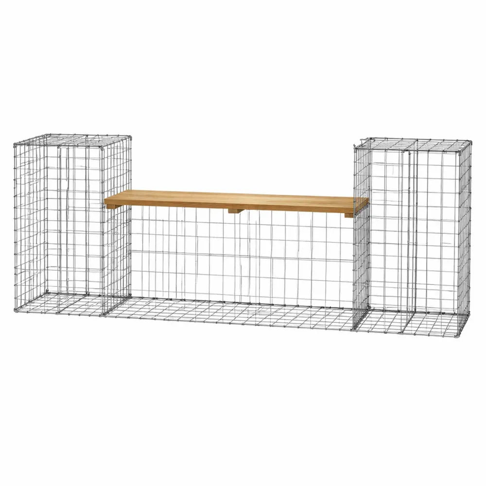 Banc de jardin avec structure gabion et bois de pin