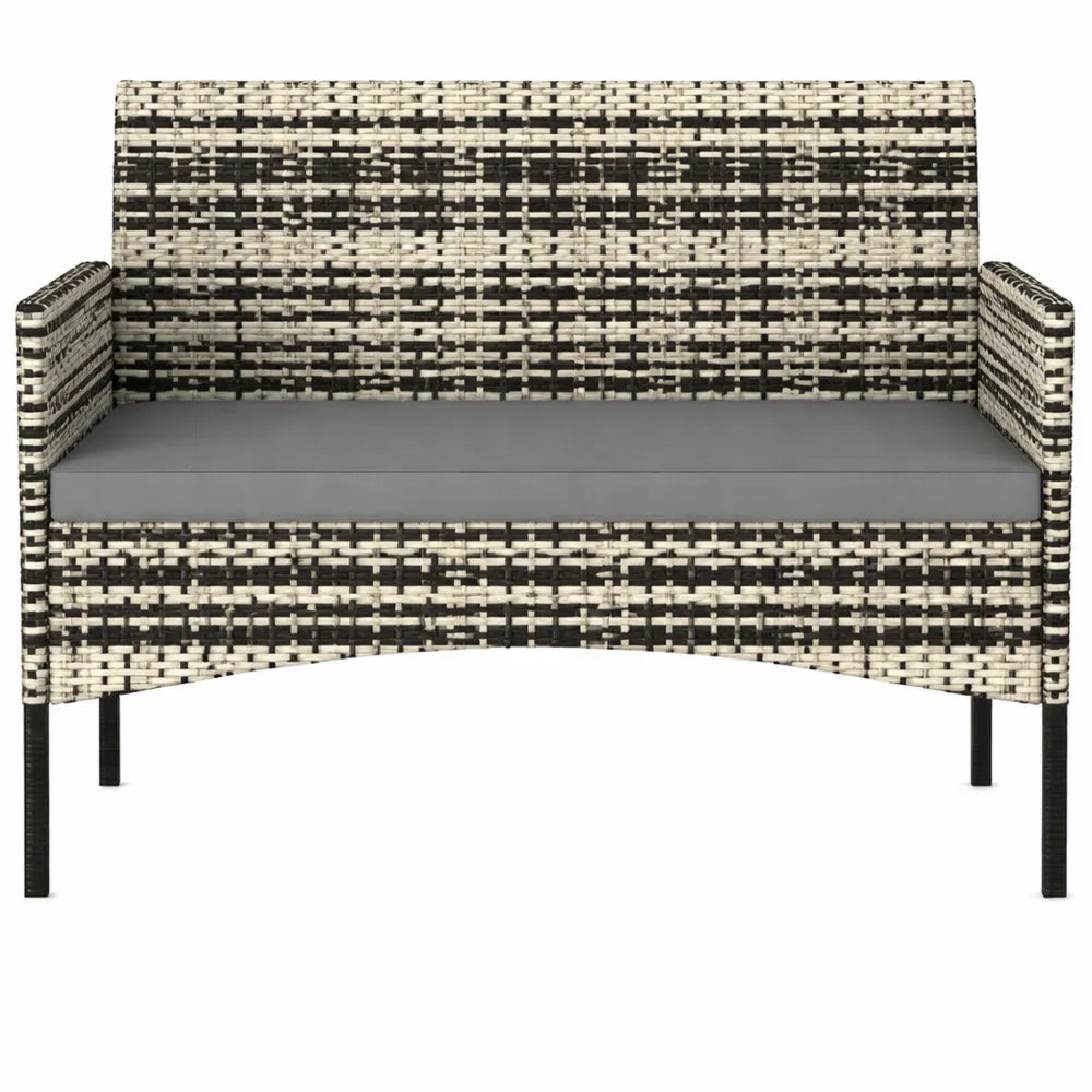 Banquette de Jardin en Résine Tressée avec Coussins, Accoudoirs et Cadre en Acier, Gris Clair