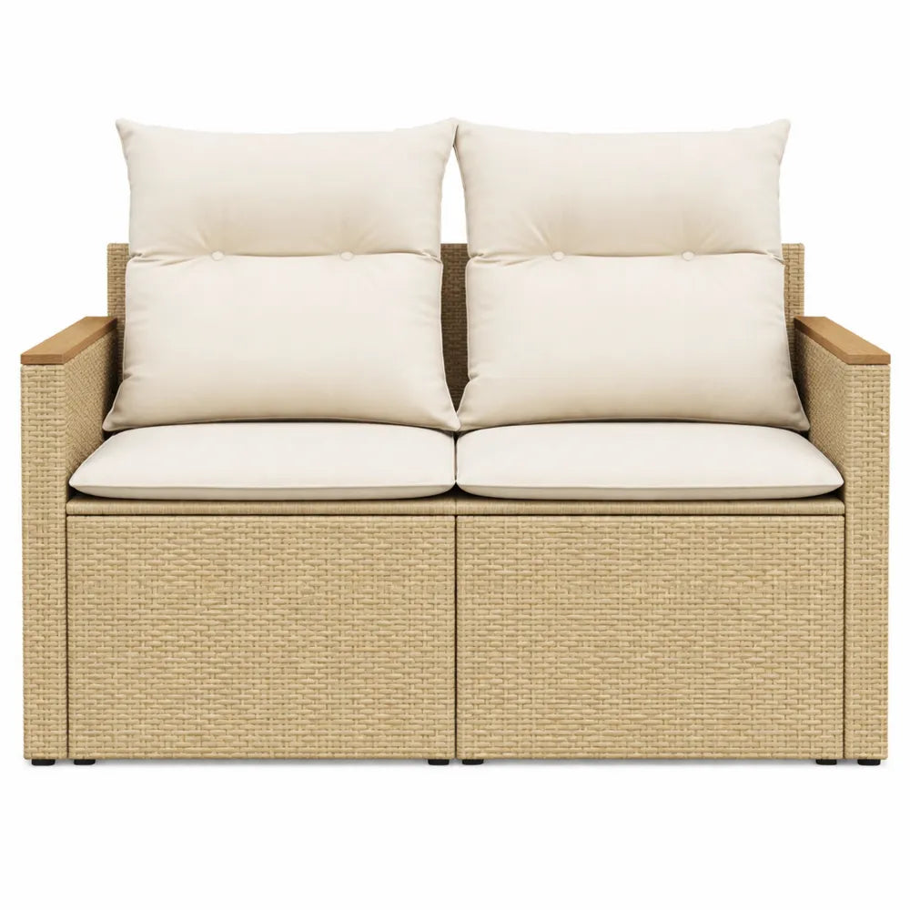 Sofa d'Extérieur 2 Places avec Coussins, Salon de Jardin pour Balcon ou Terrasse, Résine Tressée Beige