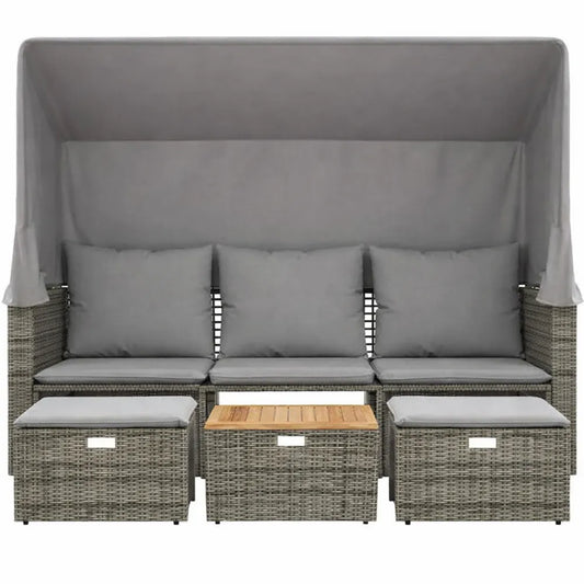 Ensemble de Salon de Jardin 3 Places avec Auvent et Tabourets Gris
