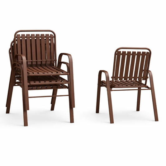 Chaises de jardin empilables avec dossier et accoudoirs, structure en acier pour extérieur, marron foncé