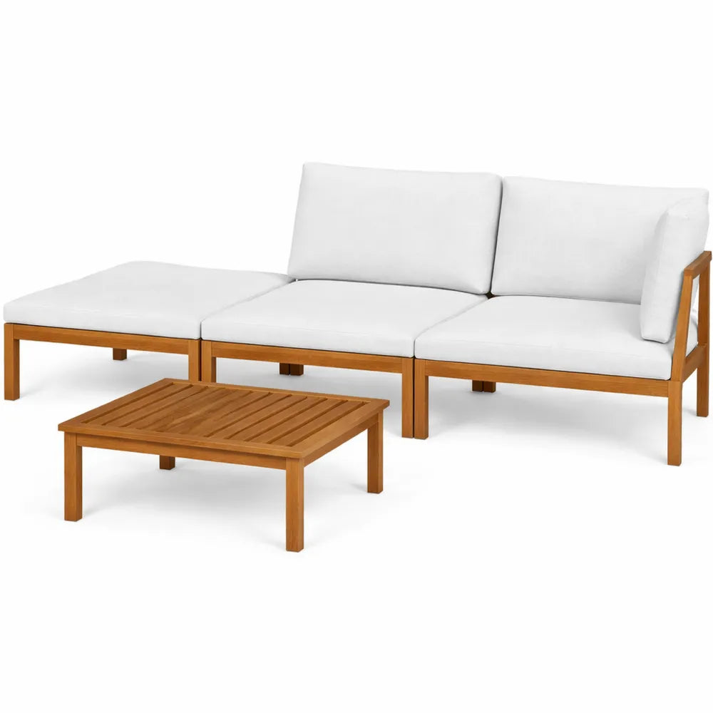 Sofa d'Extérieur 3 Places en Bois d'Acacia avec Coussins