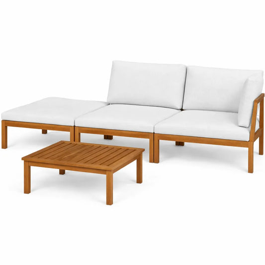 Sofa d'Extérieur 3 Places en Bois d'Acacia avec Coussins