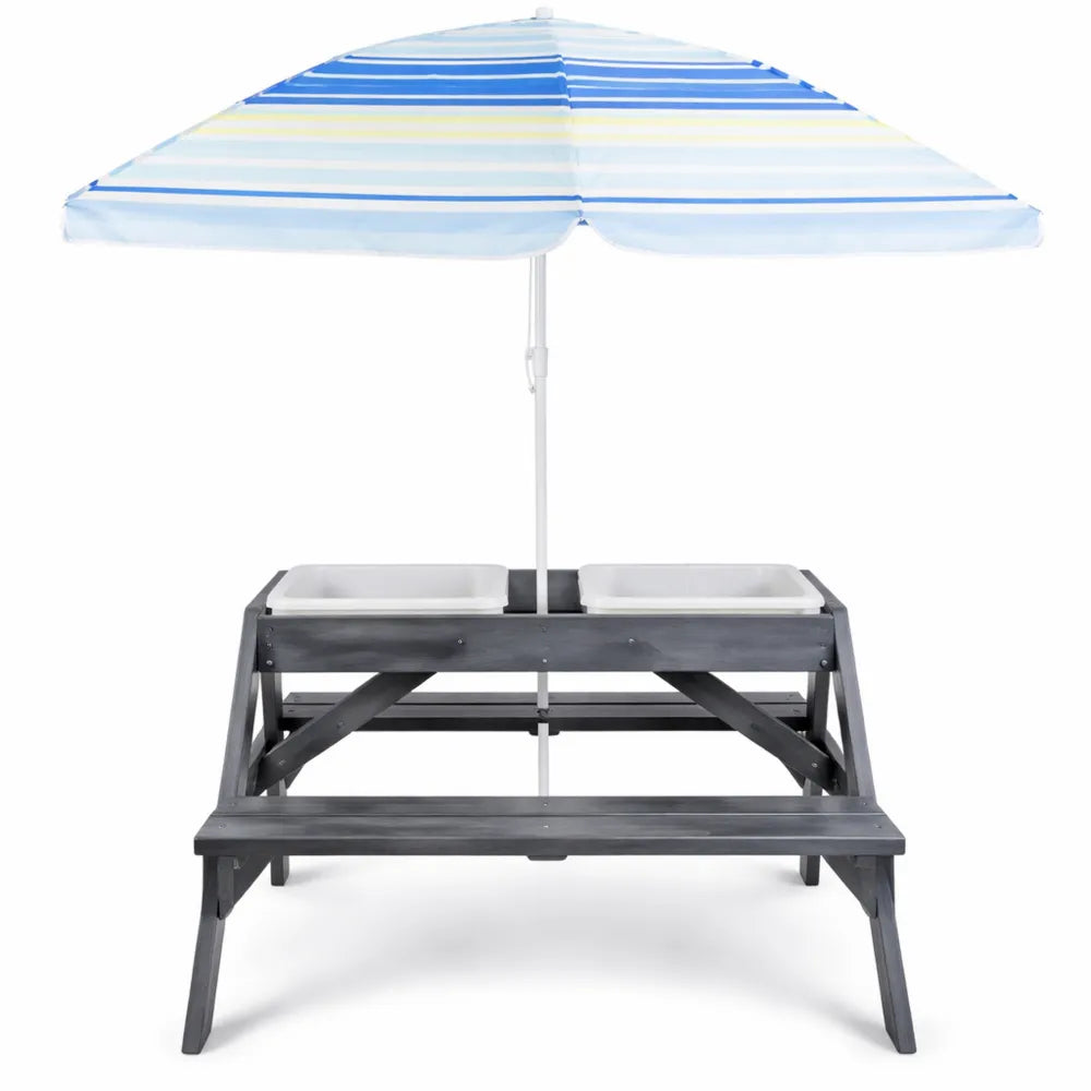 Table de Jardin Enfants avec Parasol et Bacs Amovibles, pour Sable et Eau
