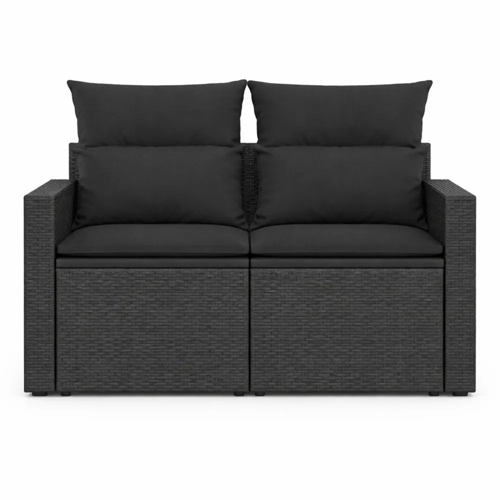 Banquette de Jardin 2 Places avec Coussins en Rotin Synthétique Noir