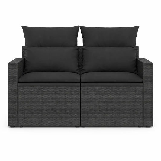 Banquette de Jardin 2 Places avec Coussins en Rotin Synthétique Noir