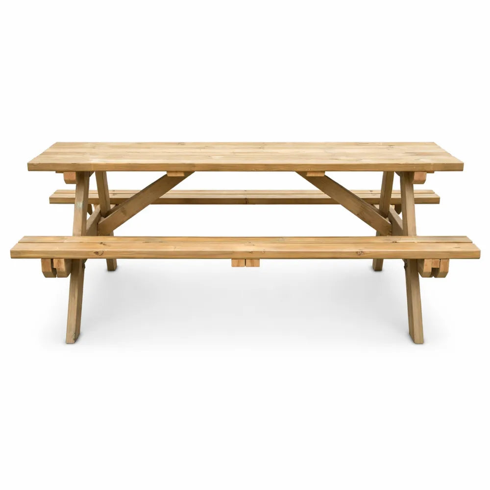 Table de pique-nique extérieure en bois traité pour usage public, taille XL