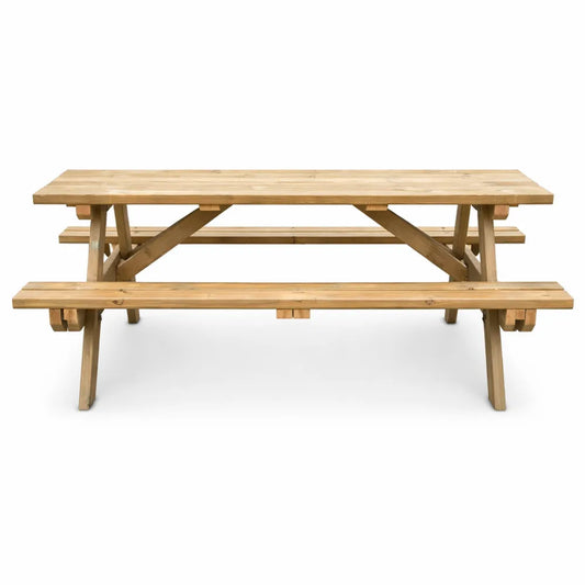 Table de pique-nique extérieure en bois traité pour usage public, taille XL