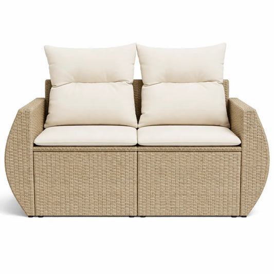 Canapé Extérieur 2 Places avec Coussins, Siège Terrasse ou Balcon, Résine Tressée Beige