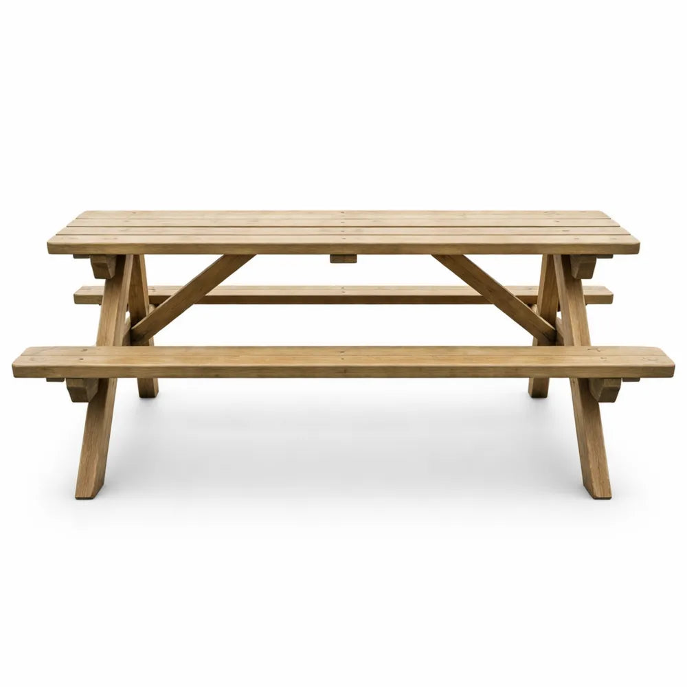 Table de pique-nique en bois pour 6 personnes avec bancs intégrés