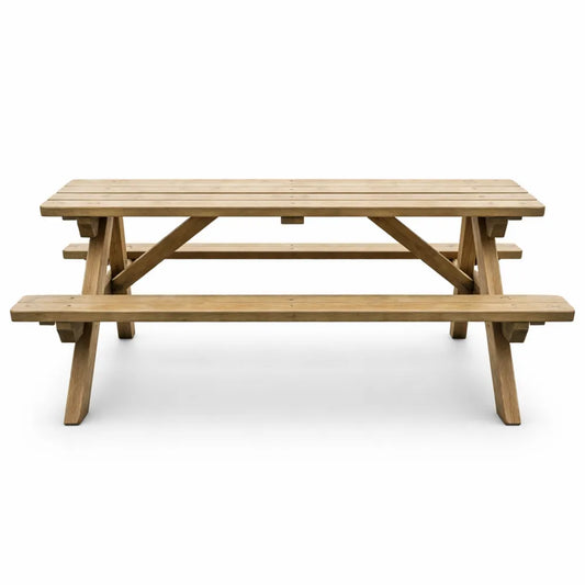 Table de pique-nique en bois pour 6 personnes avec bancs intégrés