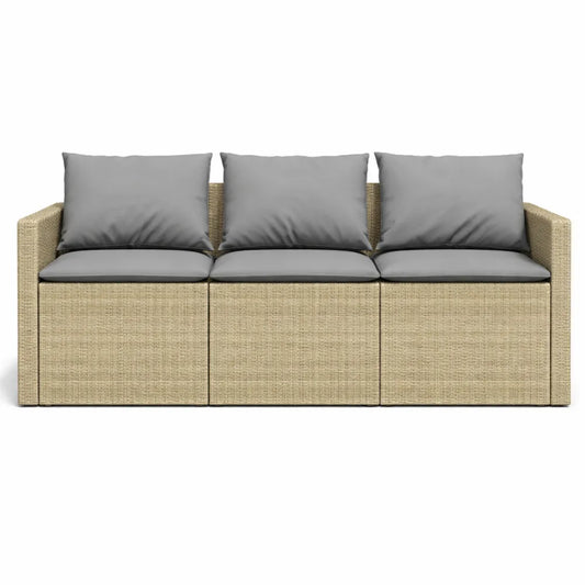 Canapé d'Extérieur 3 Places en Résine Tressée Beige avec Coussins