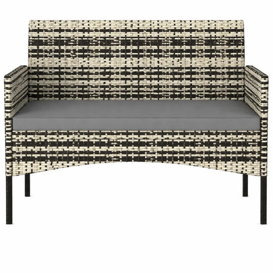 Banquette de Jardin en Résine Tressée avec Coussins, Accoudoirs et Cadre en Acier, Gris Clair