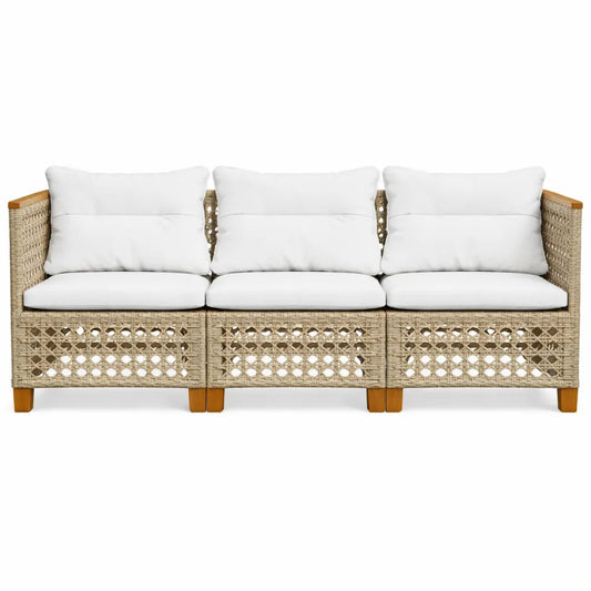 Sofa d'extérieur 3 places avec coussins beige en résine tressée