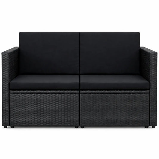 Canapé d'Extérieur 2 Places avec Coussins Noirs en Résine Tressée