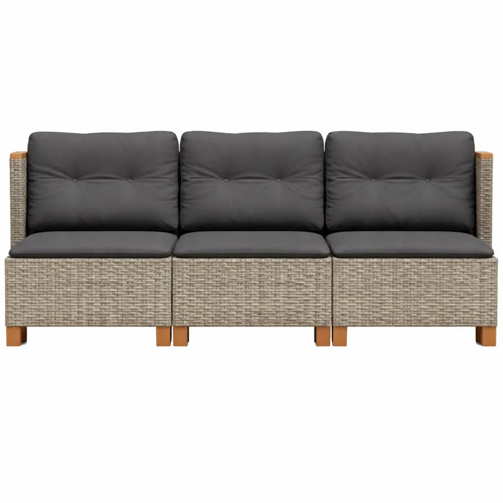 Canapé d'extérieur 3 places en résine tressée avec coussins gris