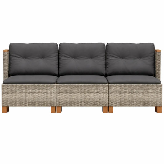 Canapé d'extérieur 3 places en résine tressée avec coussins gris
